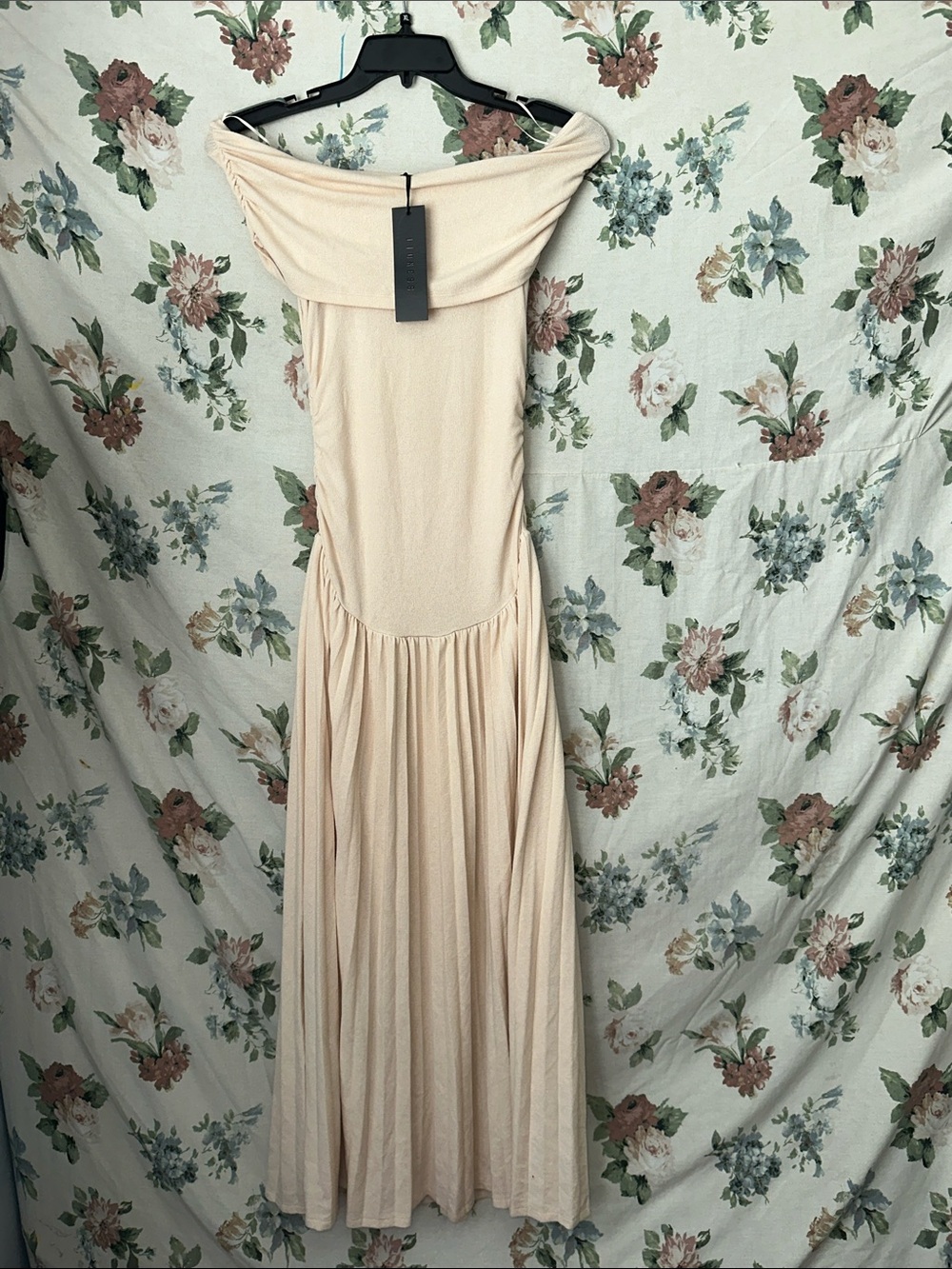 Lioness Strapless Cream Maxi Dress with Draped Bodice